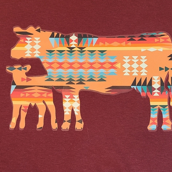Southwestern Cow & Calf Graphic Tshirt - Tribal Aztec Print Shirt - Rustic Ranch - Picture 9 of 10